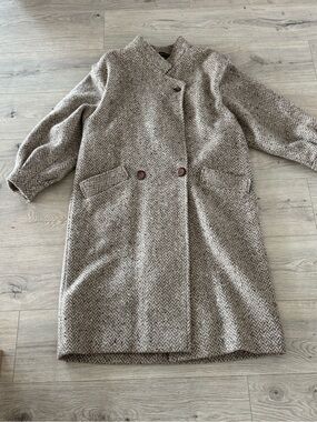 VTG 80s Tweed Long Coat Made in USA Junior Colony Balloon sleeve Vintage Retro
